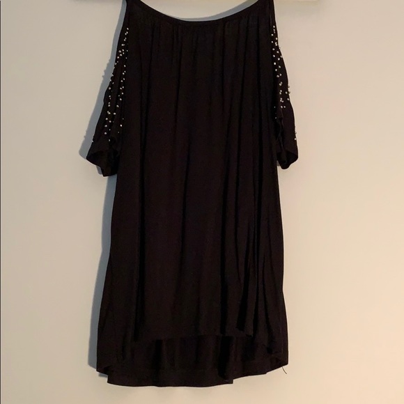 iNC black studded cold shoulder top size large - Picture 2 of 5